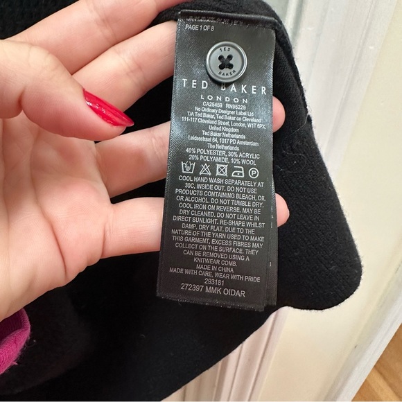 Ted Baker Black Ribbed button down collared cardigan Sweater 1 small - Picture 5 of 6